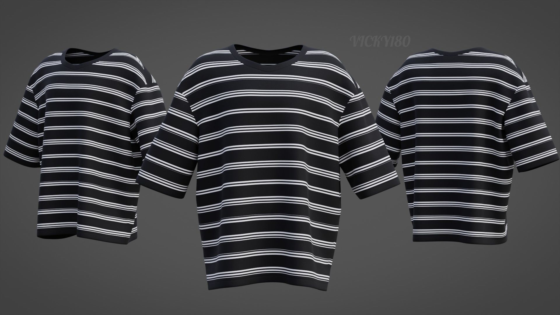 Men Stripes Short Sleeve T Shirt Grunge Harajuku Oversized Tee Low-poly 3D model_2