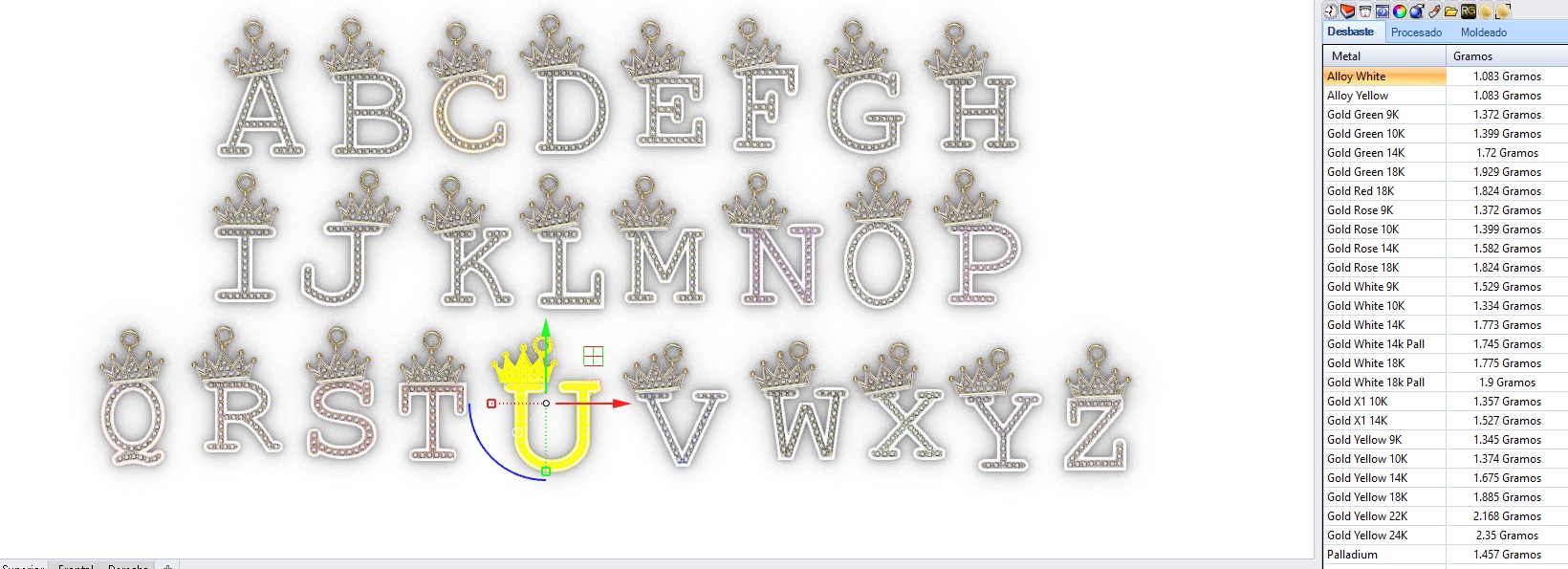 dijes- Colgantes paquete de abecedario con coronas  -v- 3D print model_16