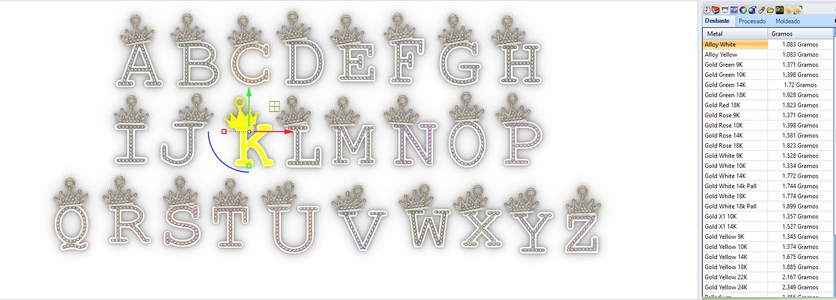 dijes- Colgantes paquete de abecedario con coronas  -v- 3D print model_21