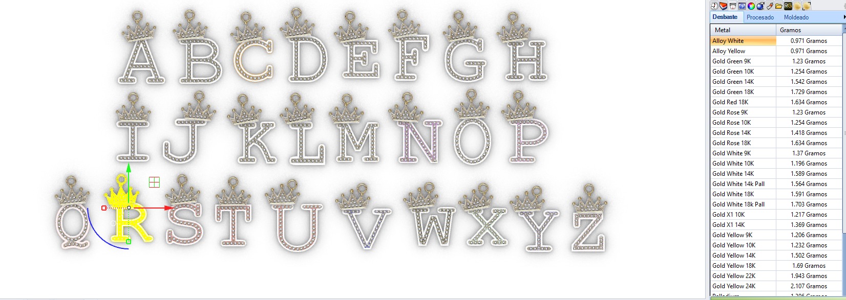 dijes- Colgantes paquete de abecedario con coronas  -v- 3D print model_12