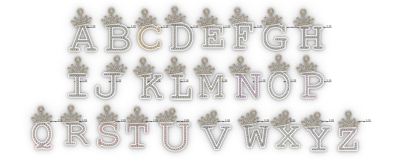 dijes- Colgantes paquete de abecedario con coronas  -v- 3D print model_5