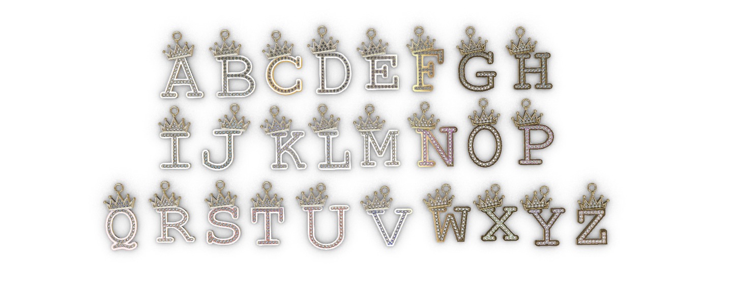 dijes- Colgantes paquete de abecedario con coronas  -v- 3D print model_1