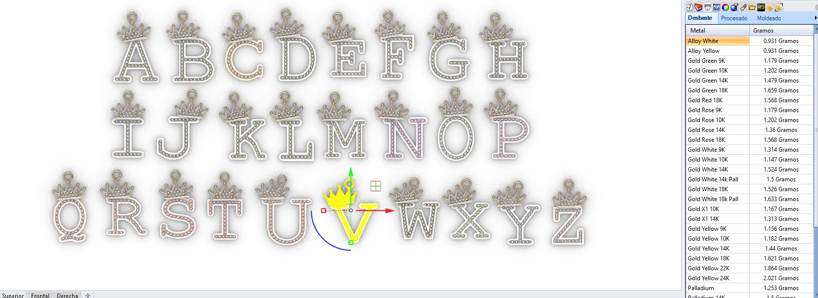 dijes- Colgantes paquete de abecedario con coronas  -v- 3D print model_10