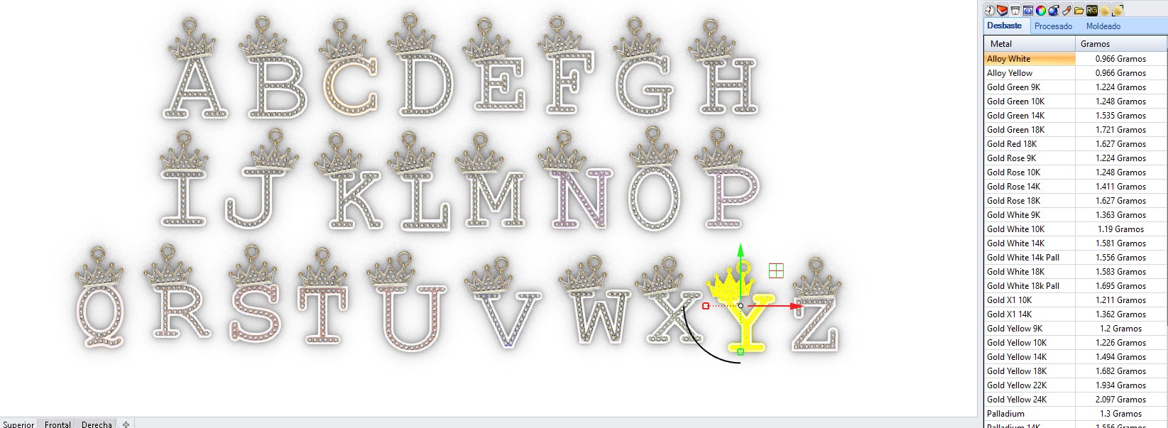 dijes- Colgantes paquete de abecedario con coronas  -v- 3D print model_11