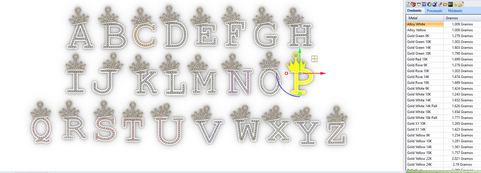 dijes- Colgantes paquete de abecedario con coronas  -v- 3D print model_13