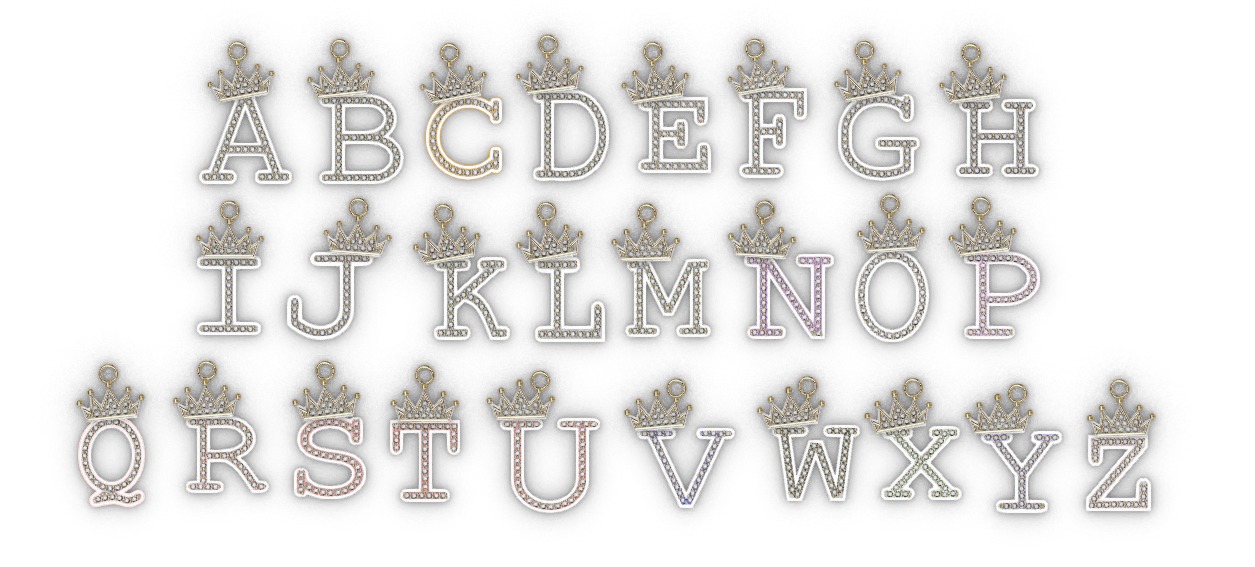 dijes- Colgantes paquete de abecedario con coronas  -v- 3D print model_3