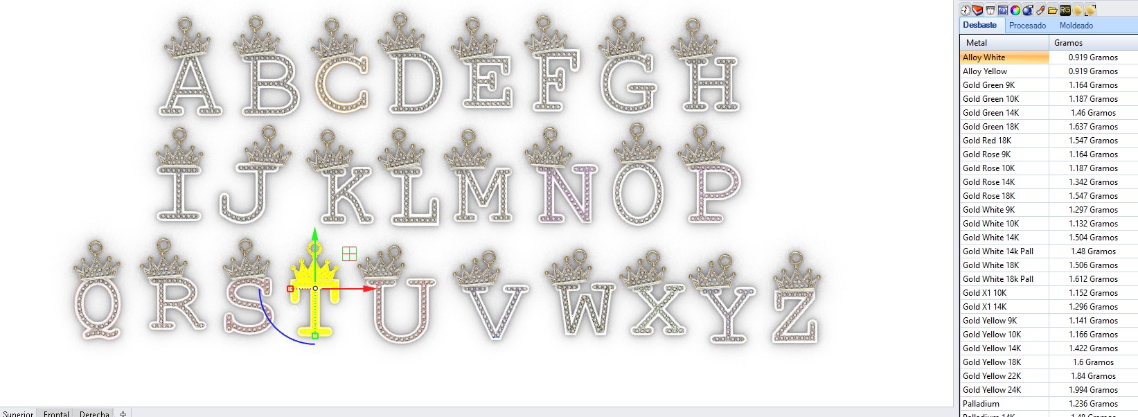 dijes- Colgantes paquete de abecedario con coronas  -v- 3D print model_14