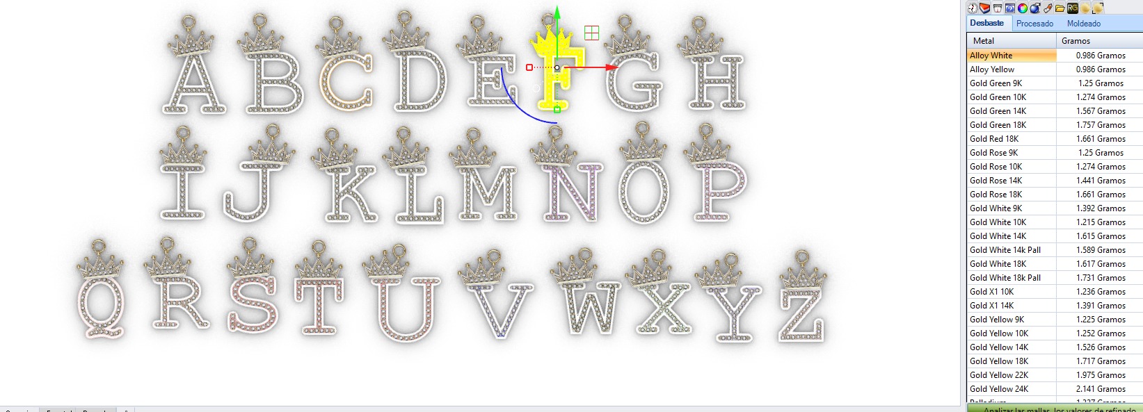 dijes- Colgantes paquete de abecedario con coronas  -v- 3D print model_25