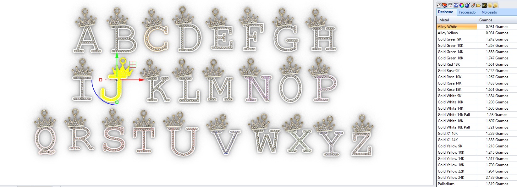 dijes- Colgantes paquete de abecedario con coronas  -v- 3D print model_23