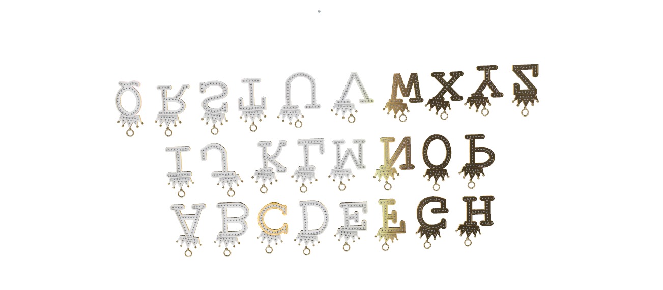 dijes- Colgantes paquete de abecedario con coronas  -v- 3D print model_6