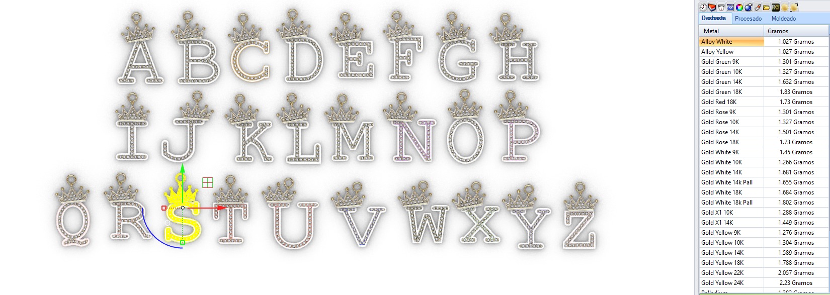 dijes- Colgantes paquete de abecedario con coronas  -v- 3D print model_15