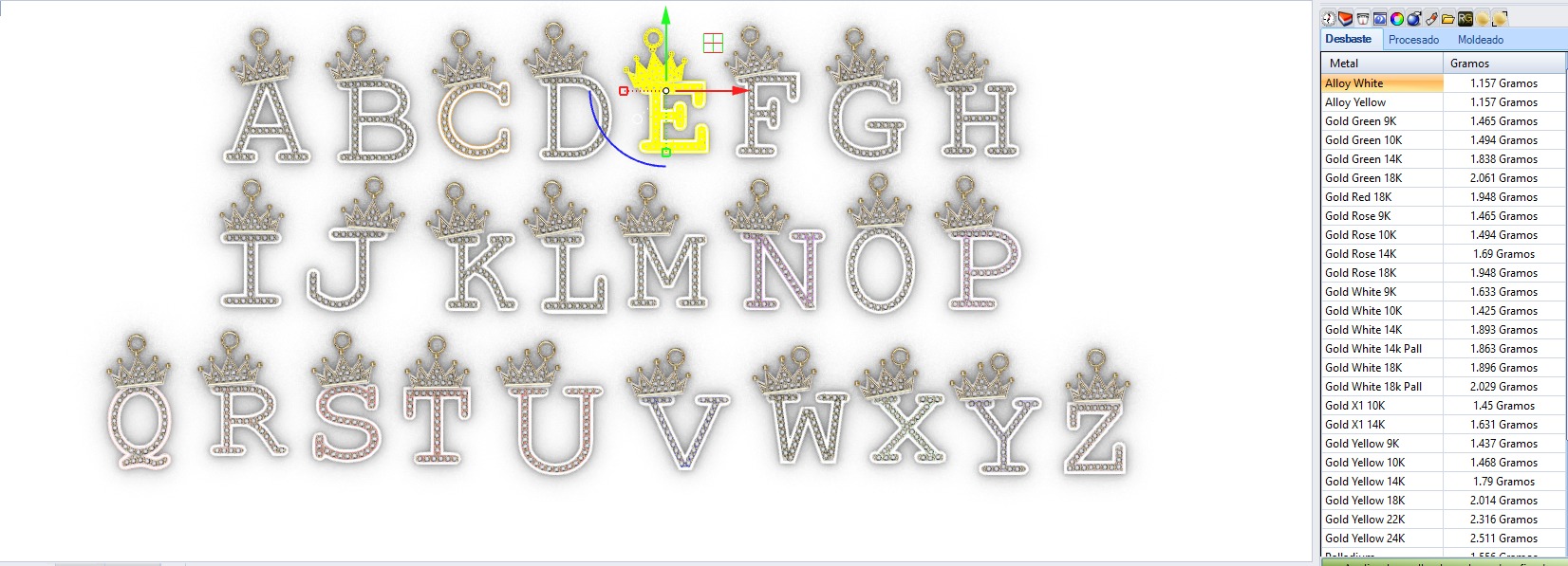 dijes- Colgantes paquete de abecedario con coronas  -v- 3D print model_27