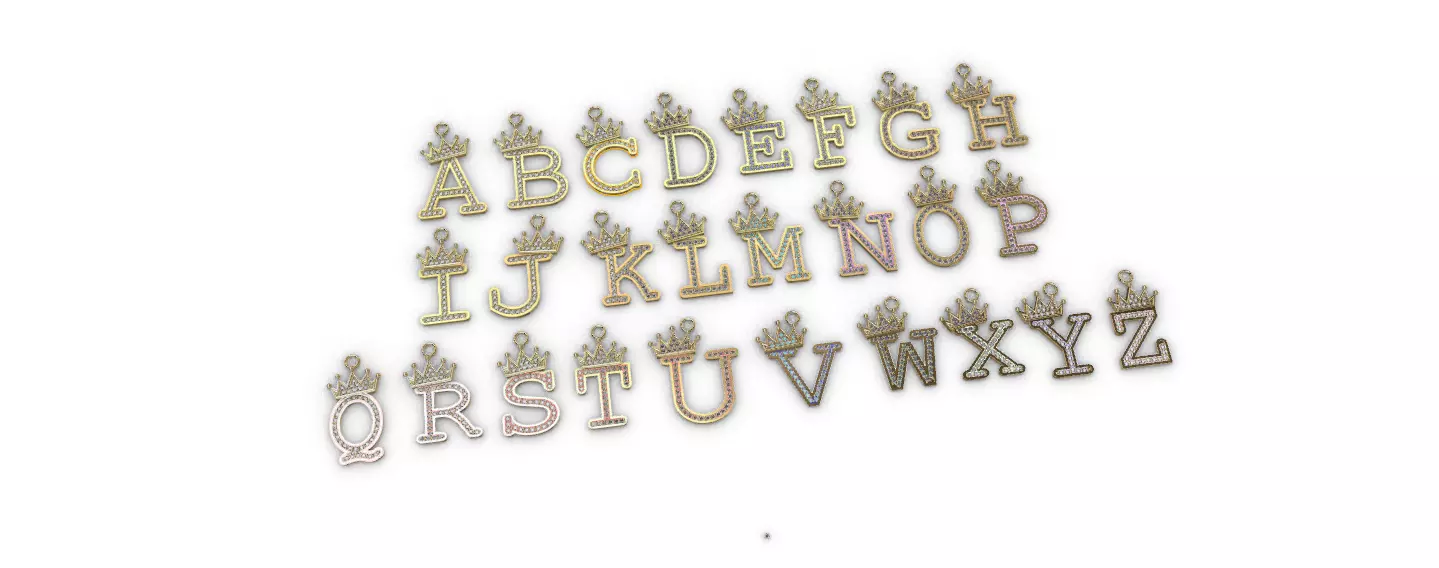 dijes- Colgantes paquete de abecedario con coronas  -v- 3D print model_0
