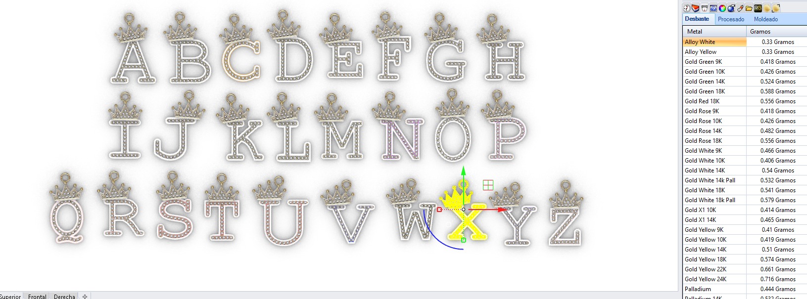 dijes- Colgantes paquete de abecedario con coronas  -v- 3D print model_7