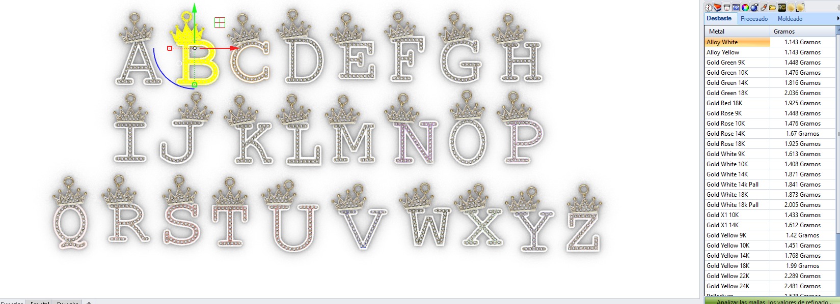 dijes- Colgantes paquete de abecedario con coronas  -v- 3D print model_32