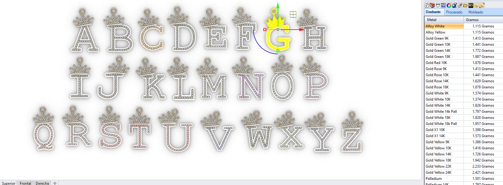 dijes- Colgantes paquete de abecedario con coronas  -v- 3D print model_24