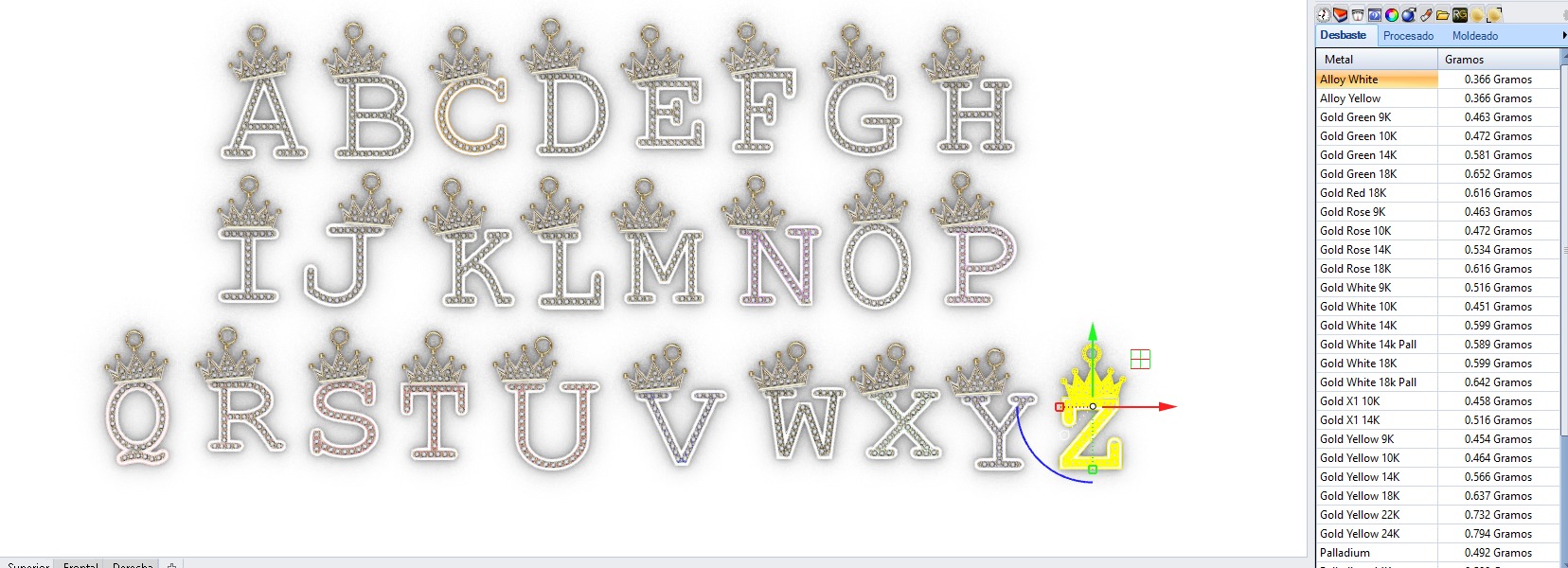 dijes- Colgantes paquete de abecedario con coronas  -v- 3D print model_8