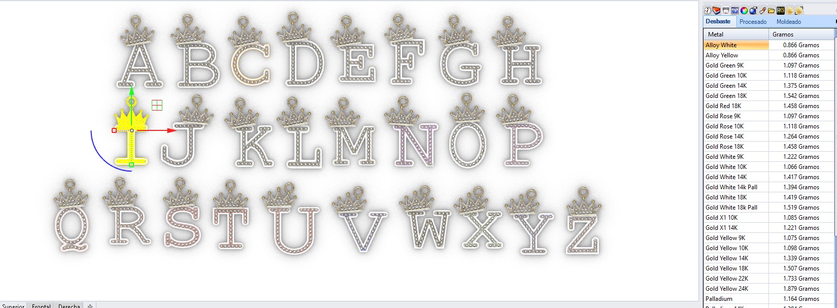 dijes- Colgantes paquete de abecedario con coronas  -v- 3D print model_30