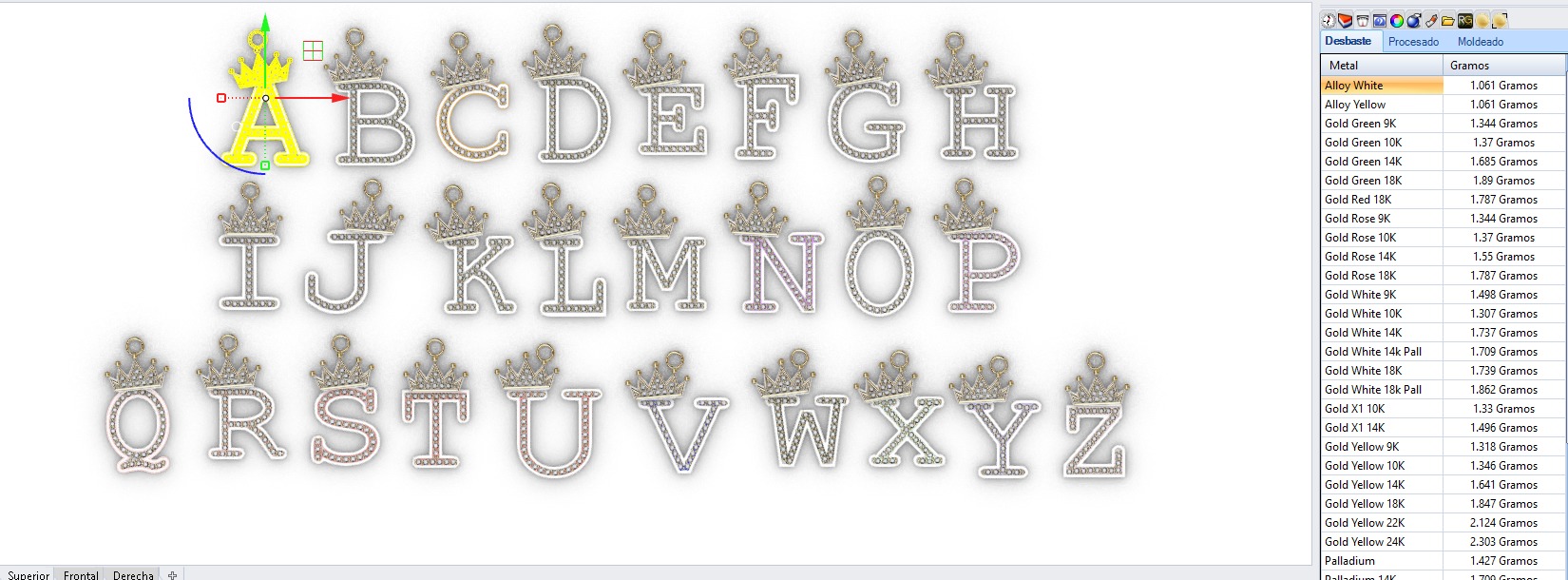 dijes- Colgantes paquete de abecedario con coronas  -v- 3D print model_31