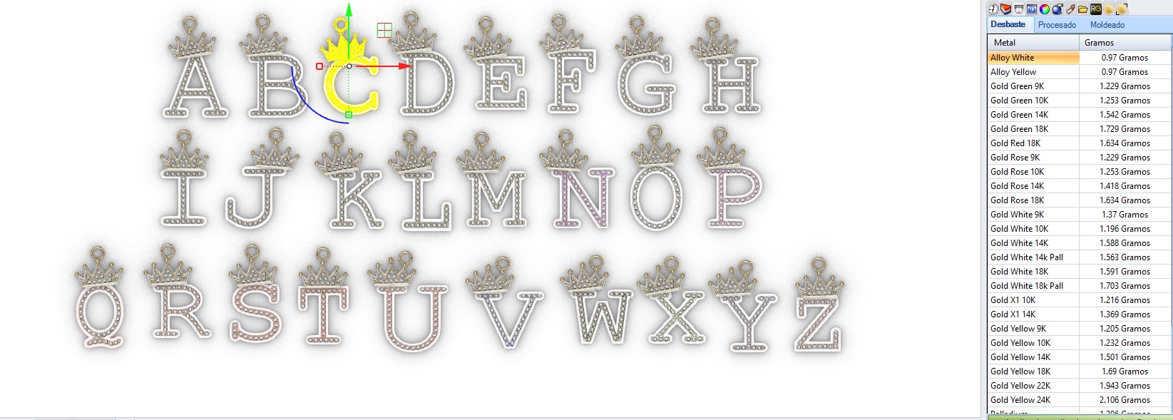 dijes- Colgantes paquete de abecedario con coronas  -v- 3D print model_29