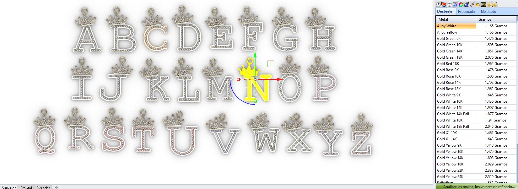 dijes- Colgantes paquete de abecedario con coronas  -v- 3D print model_19