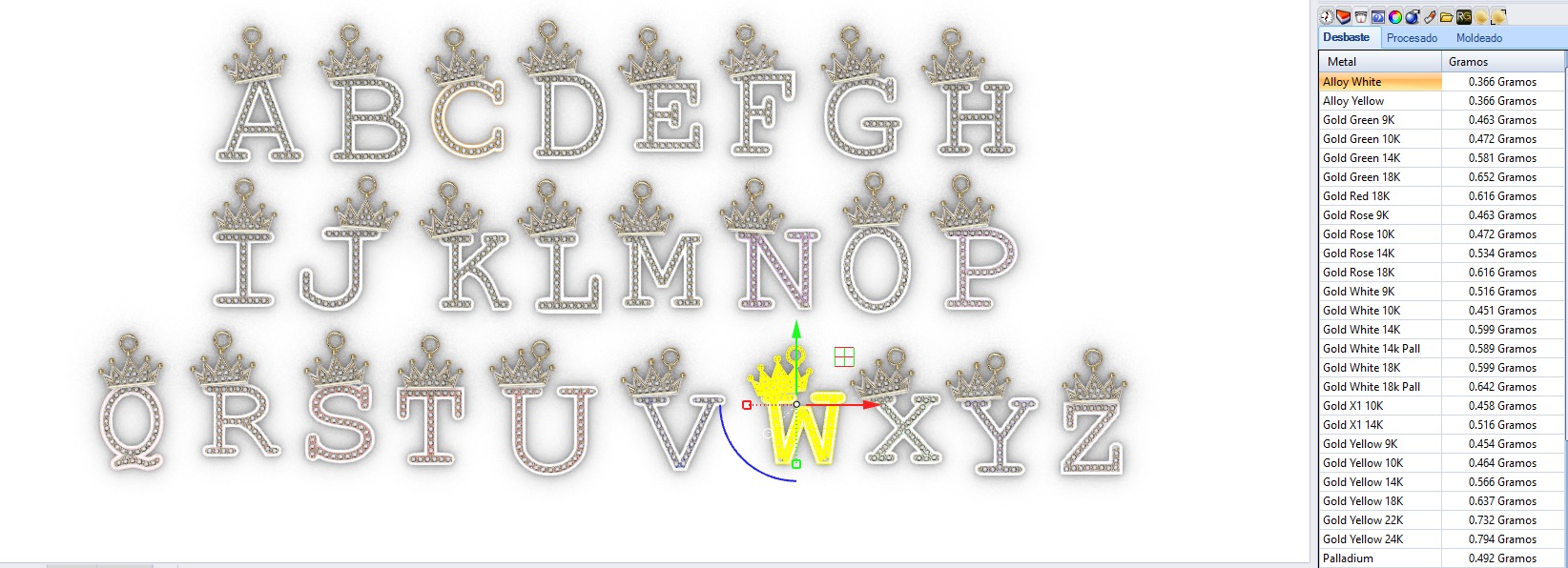 dijes- Colgantes paquete de abecedario con coronas  -v- 3D print model_9