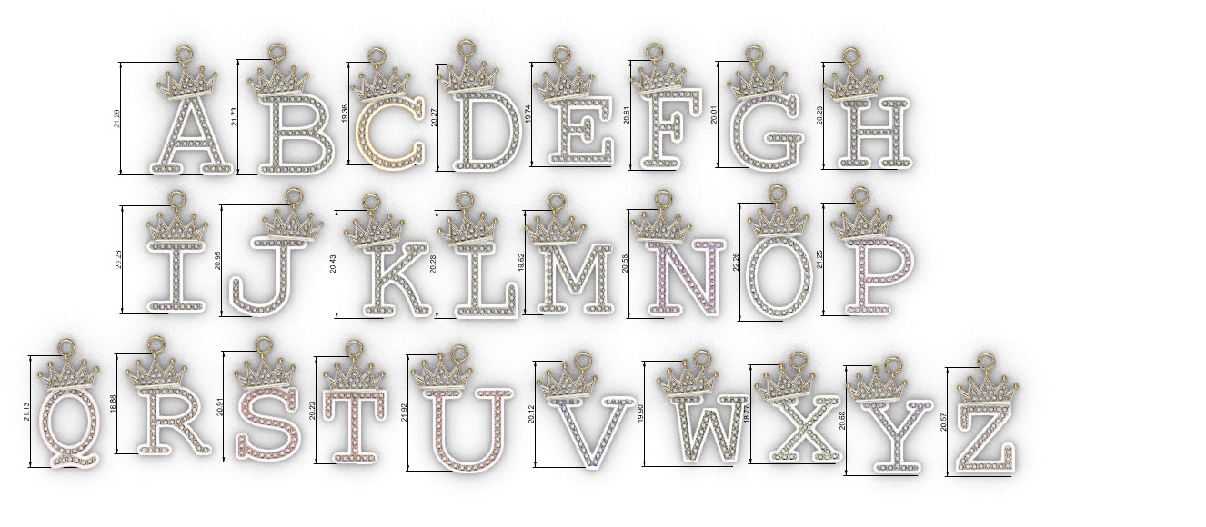 dijes- Colgantes paquete de abecedario con coronas  -v- 3D print model_4