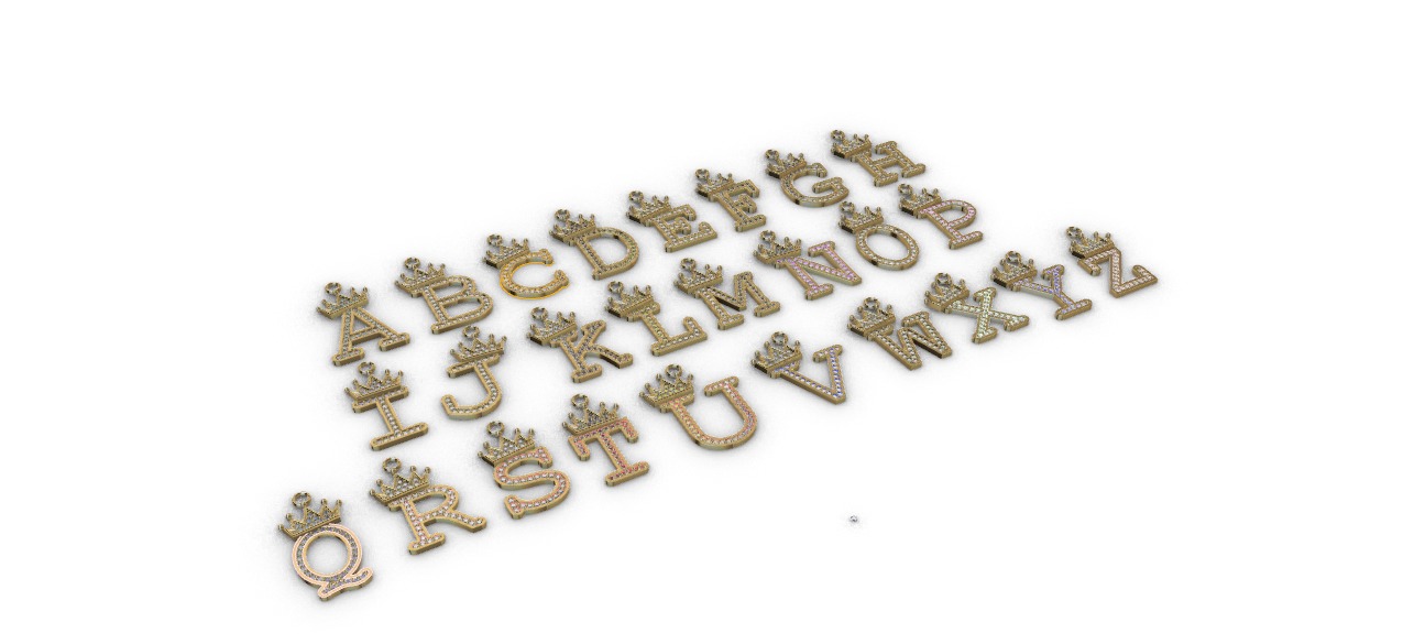 dijes- Colgantes paquete de abecedario con coronas  -v- 3D print model_2