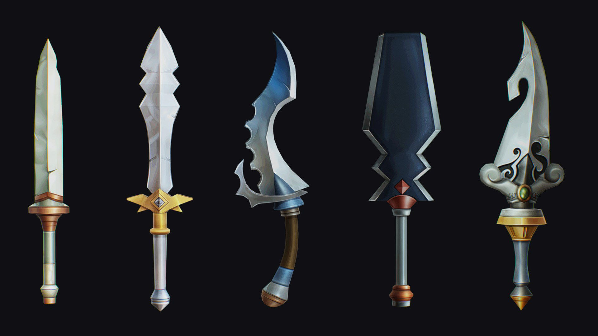 Dagger Edged Weapon Cartoon Medieval Melee Knife Iron Blade Low-poly 3D model_1