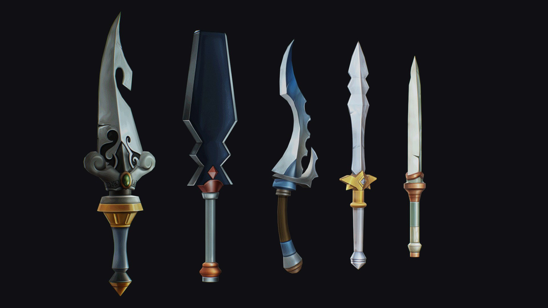 Dagger Edged Weapon Cartoon Medieval Melee Knife Iron Blade Low-poly 3D model_4