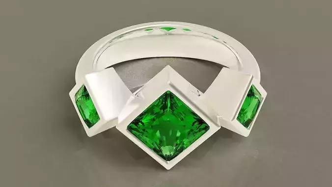 Bezel set princess shape diamond three stone ring