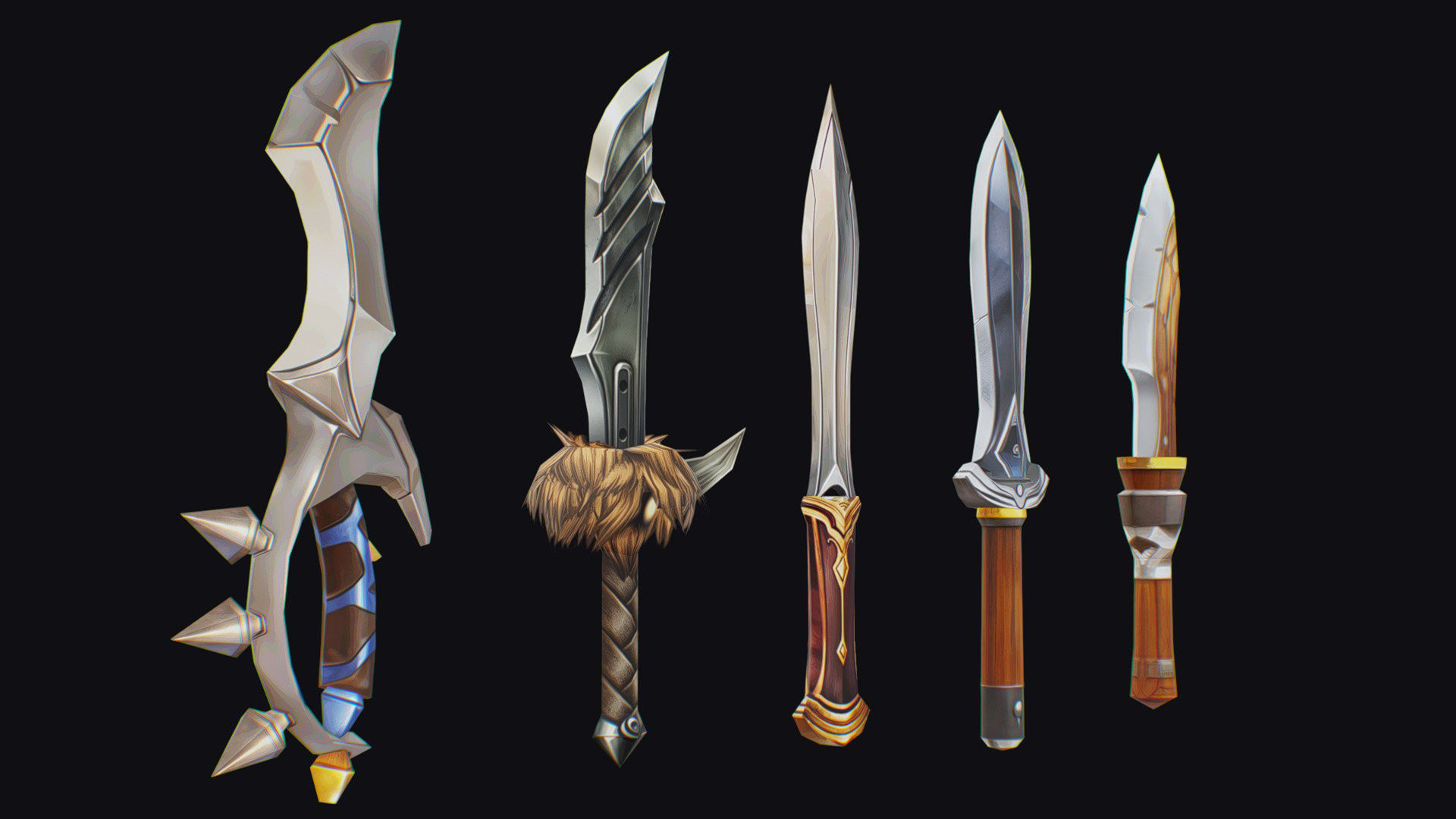 Dagger Edged Weapon Cartoon Medieval Melee Knife Iron Blade Low-poly 3D model_6