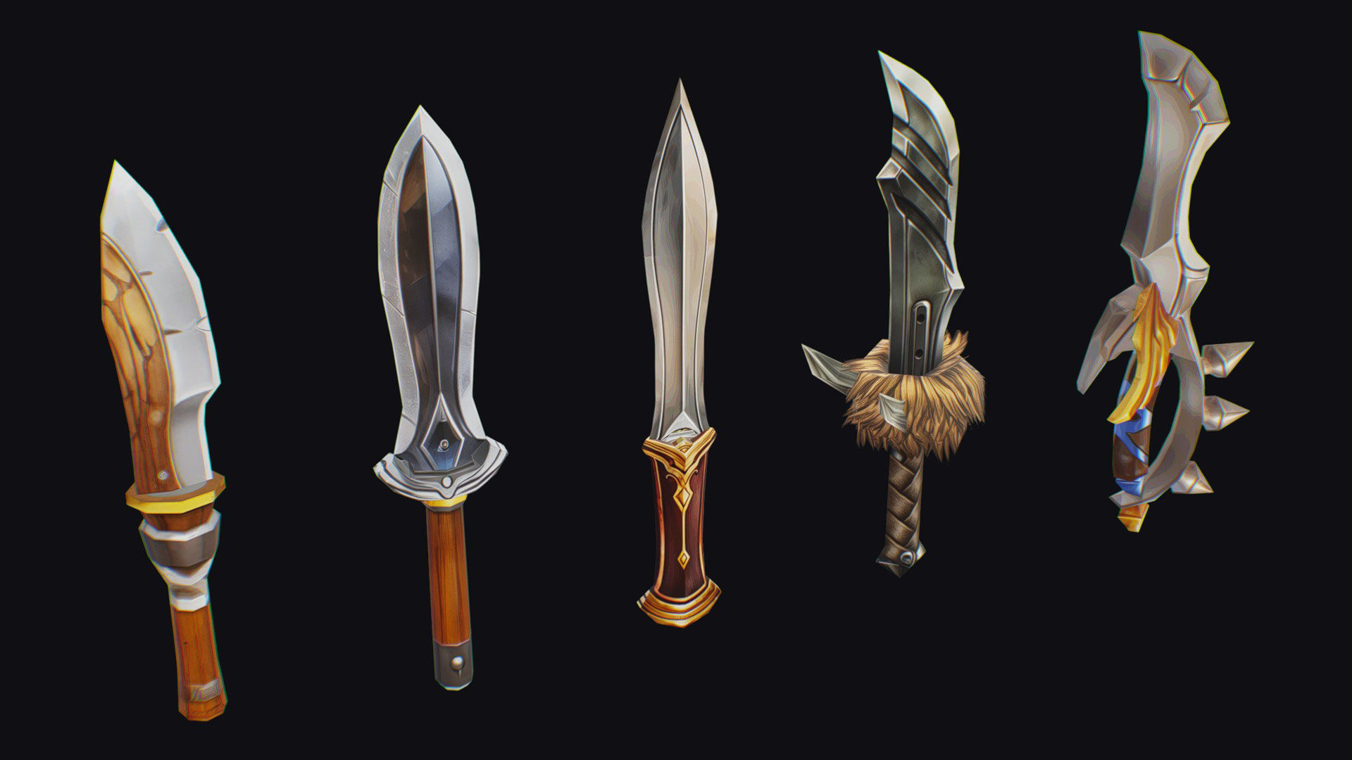 Dagger Edged Weapon Cartoon Medieval Melee Knife Iron Blade Low-poly 3D model_9