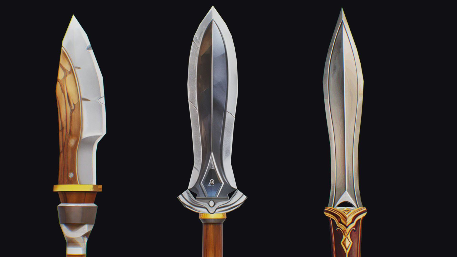 Dagger Edged Weapon Cartoon Medieval Melee Knife Iron Blade Low-poly 3D model_10