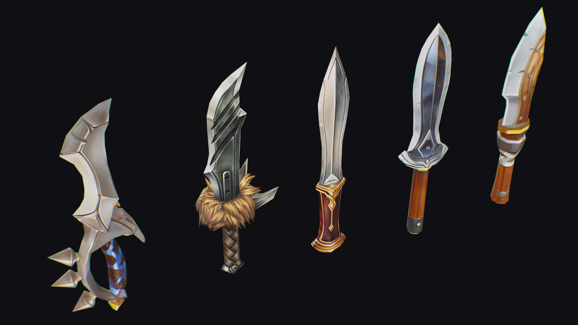 Dagger Edged Weapon Cartoon Medieval Melee Knife Iron Blade Low-poly 3D model_8