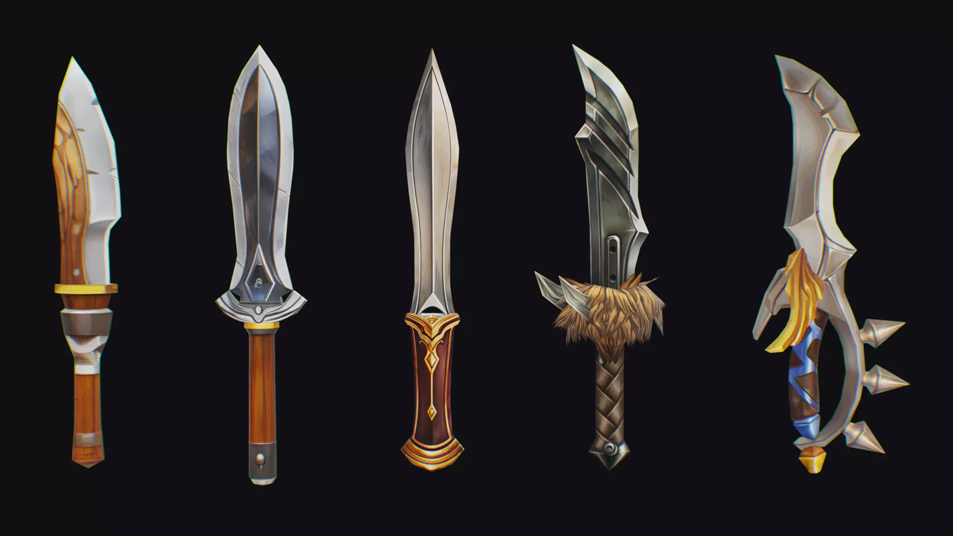 Dagger Edged Weapon Cartoon Medieval Melee Knife Iron Blade Low-poly 3D model_0