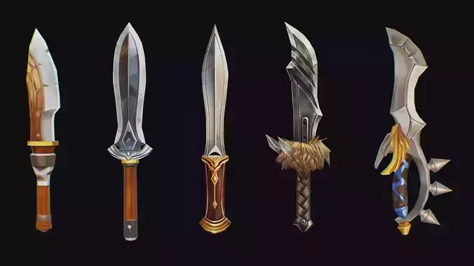 Dagger Edged Weapon Cartoon Medieval Melee Knife Iron Blade Low-poly 3D model