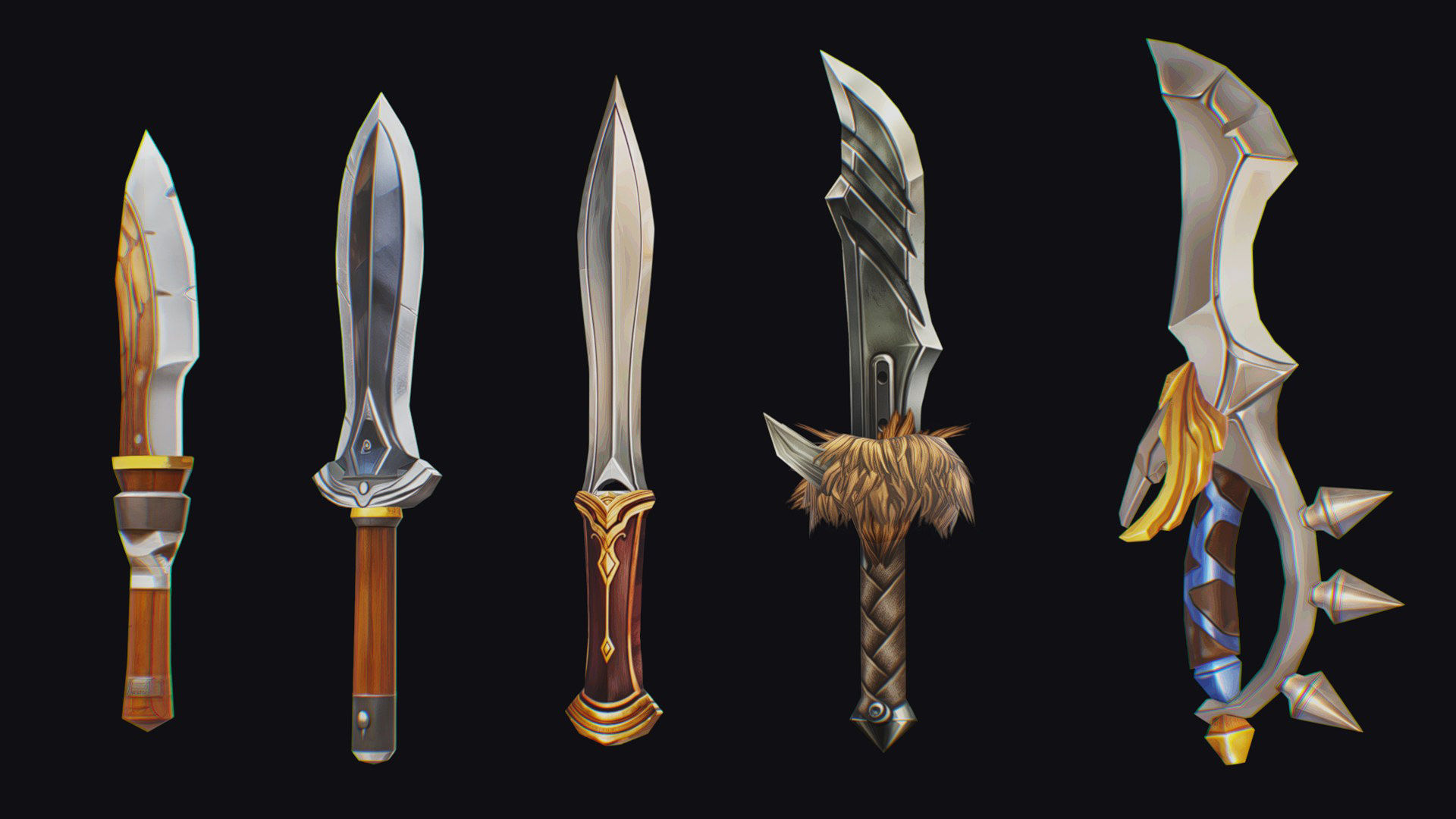 Dagger Edged Weapon Cartoon Medieval Melee Knife Iron Blade Low-poly 3D model_2