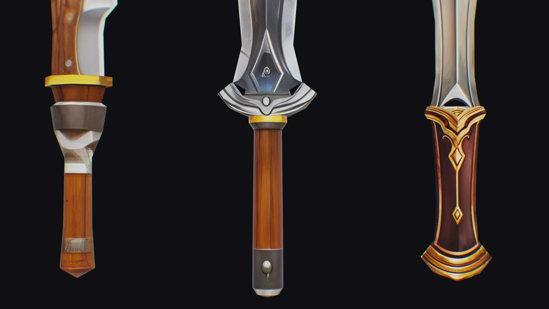 Dagger Edged Weapon Cartoon Medieval Melee Knife Iron Blade Low-poly 3D model_11