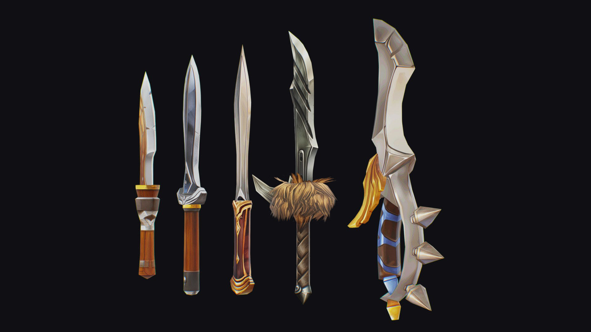 Dagger Edged Weapon Cartoon Medieval Melee Knife Iron Blade Low-poly 3D model_4