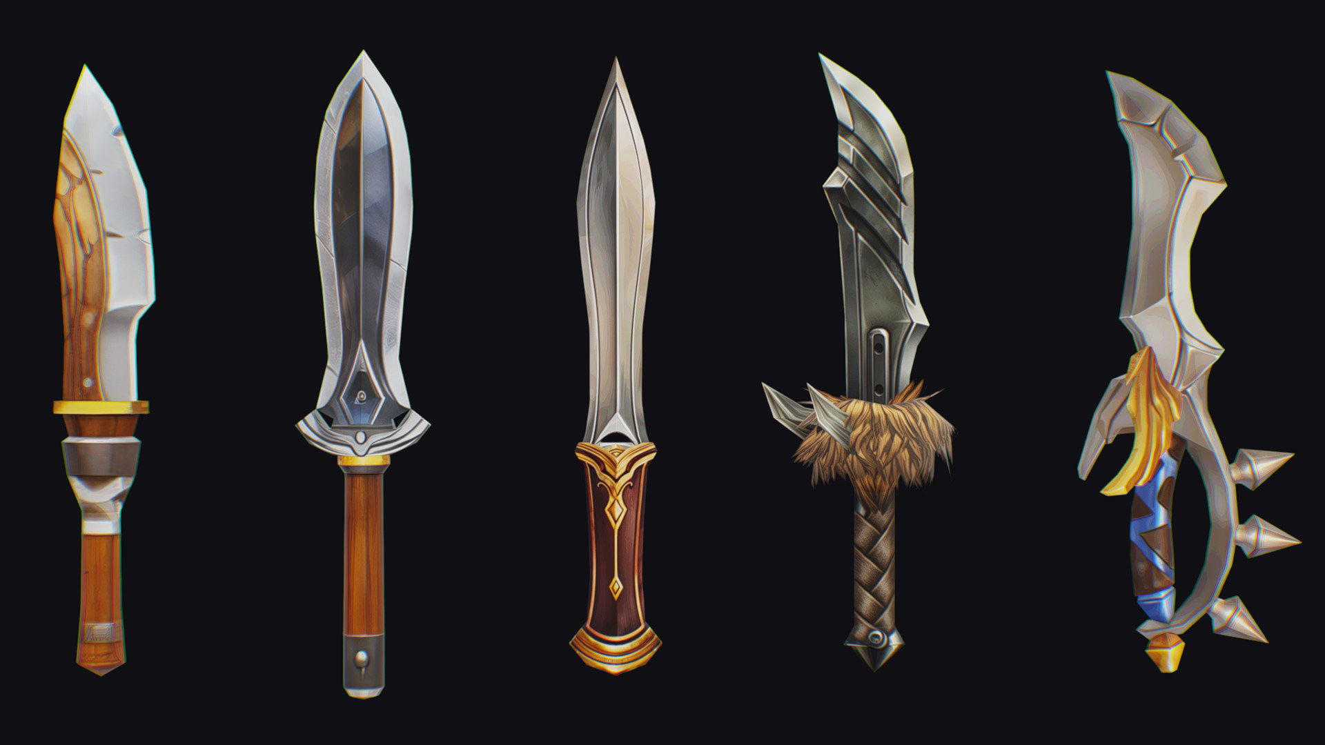 Dagger Edged Weapon Cartoon Medieval Melee Knife Iron Blade Low-poly 3D model_1