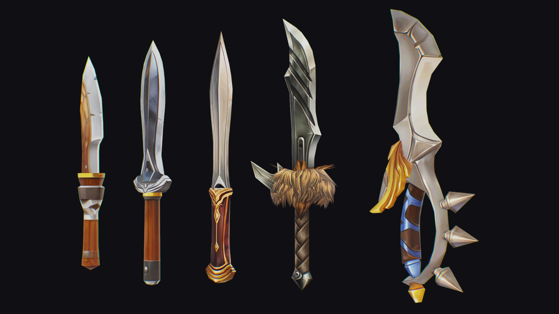 Dagger Edged Weapon Cartoon Medieval Melee Knife Iron Blade Low-poly 3D model_3