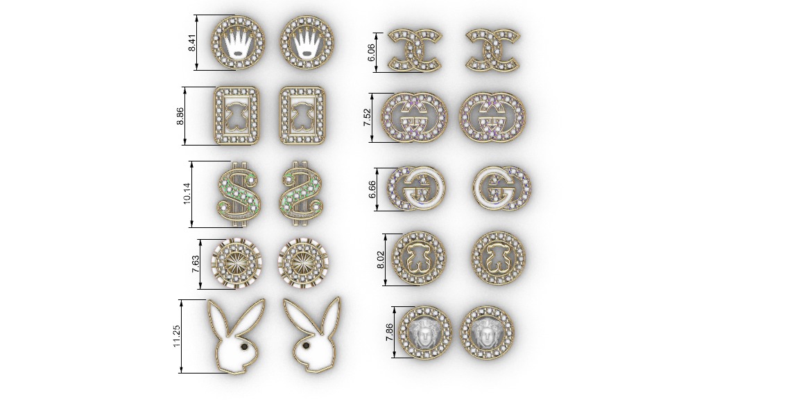 Aretes -Topitos para dama paquete de 10 -v- 3D print model_1