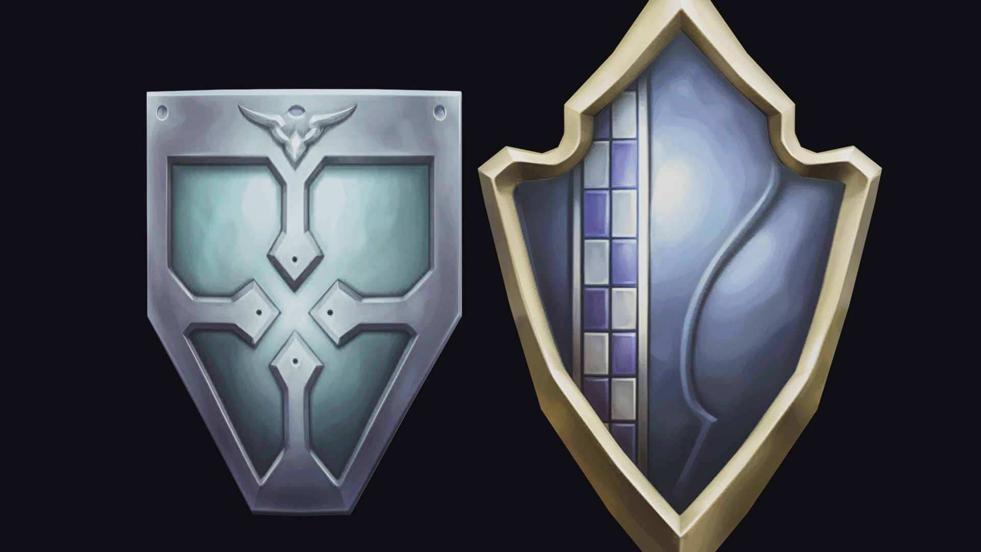 Shield Armor Defense Weapon Cartoon Medieval Melee Board Low-poly 3D model_9