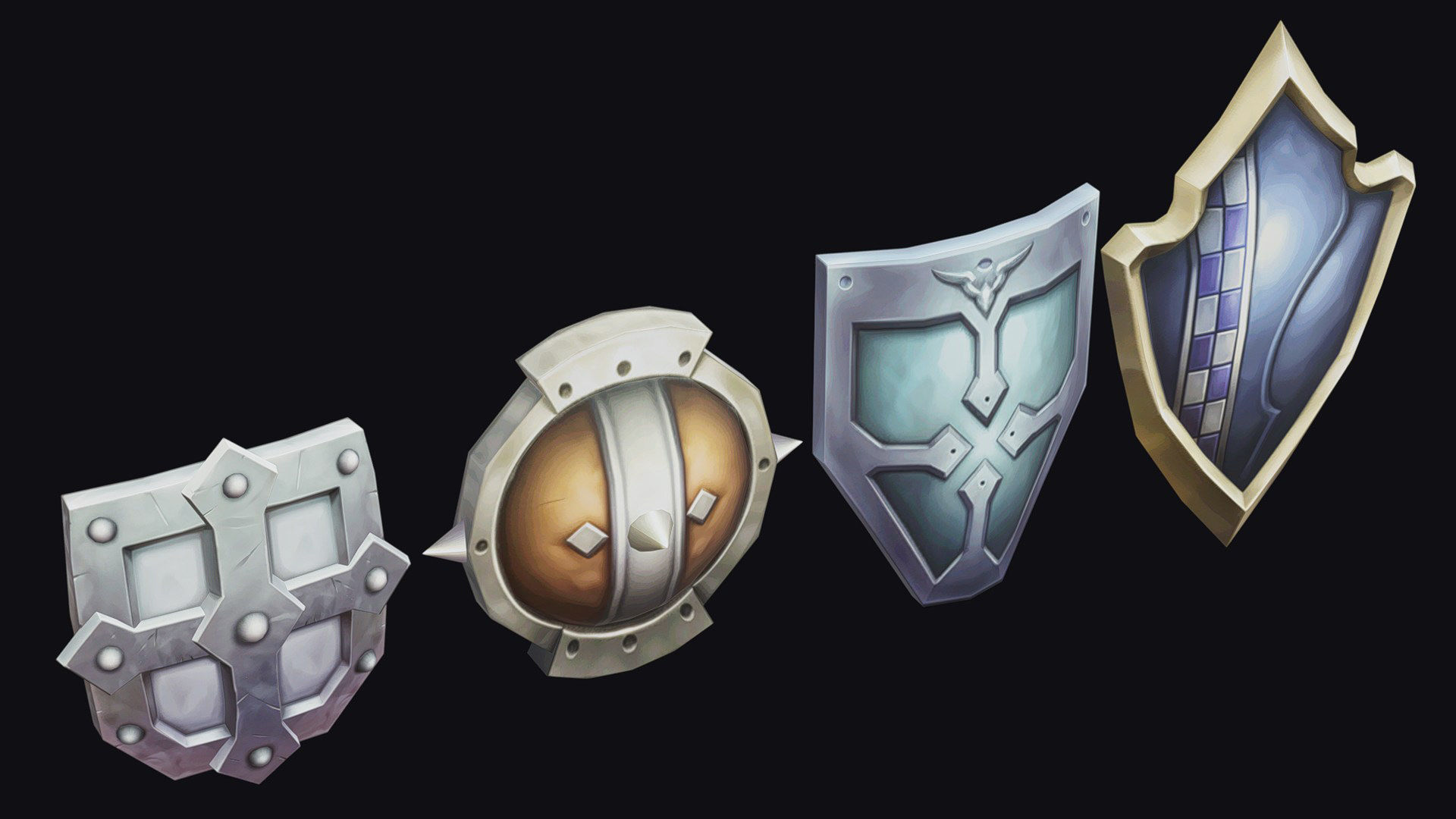 Shield Armor Defense Weapon Cartoon Medieval Melee Board Low-poly 3D model_6