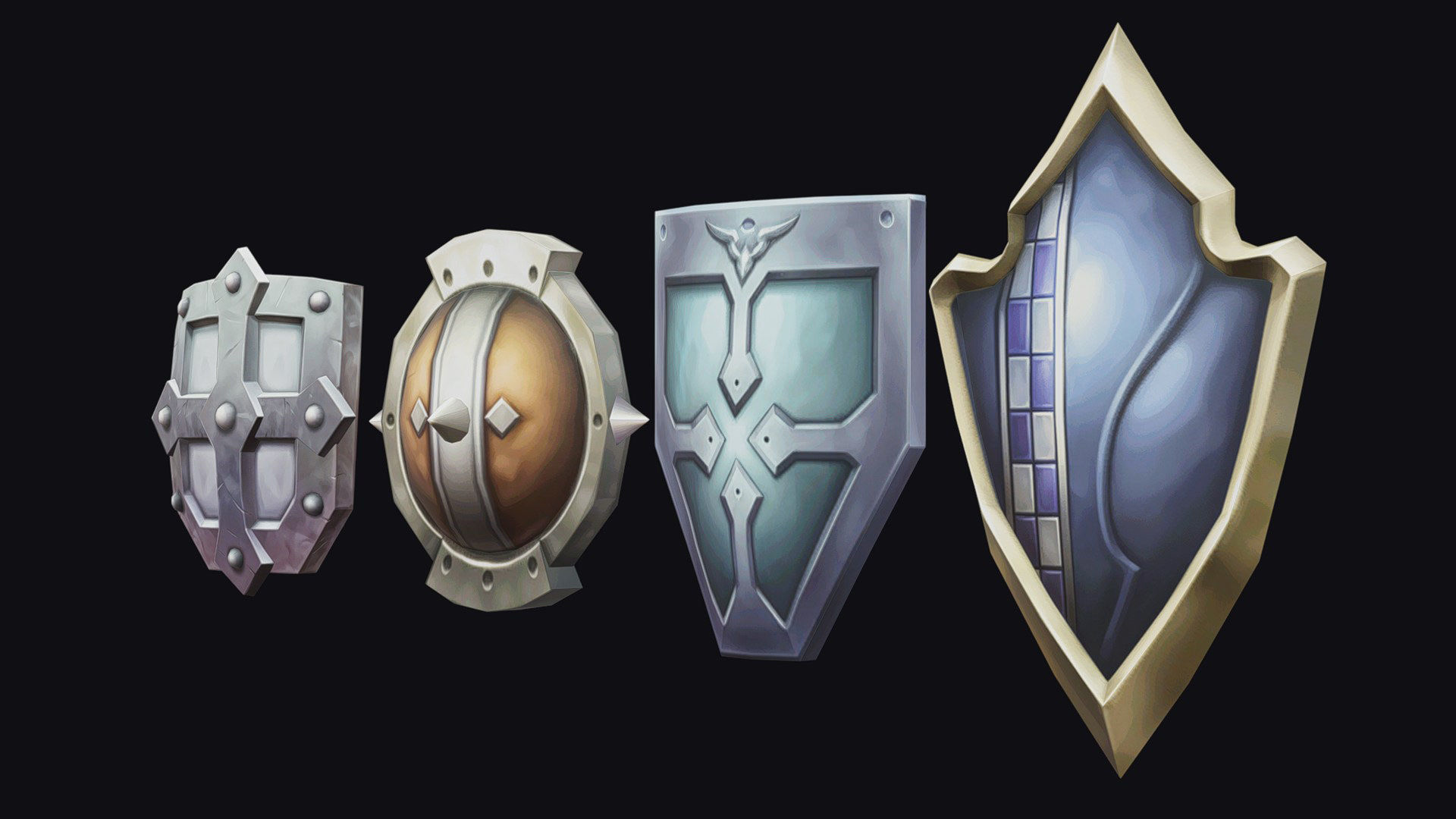 Shield Armor Defense Weapon Cartoon Medieval Melee Board Low-poly 3D model_2