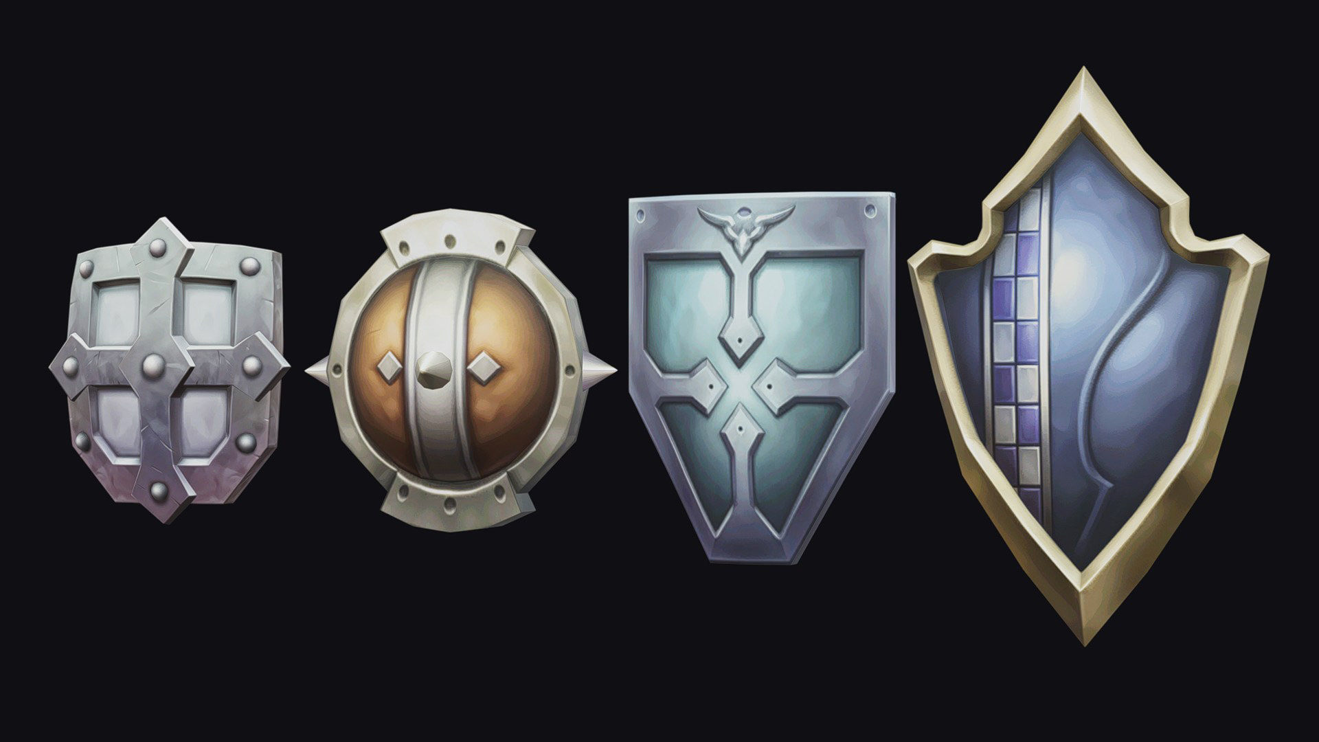 Shield Armor Defense Weapon Cartoon Medieval Melee Board Low-poly 3D model_1