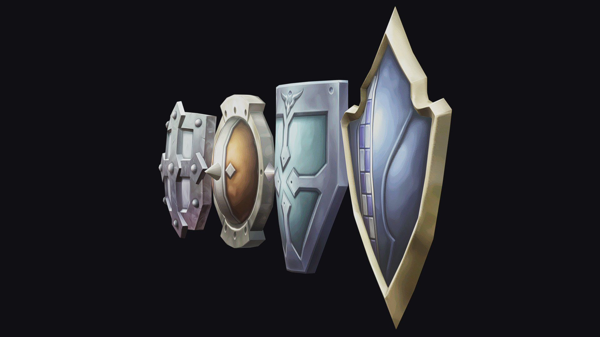 Shield Armor Defense Weapon Cartoon Medieval Melee Board Low-poly 3D model_3