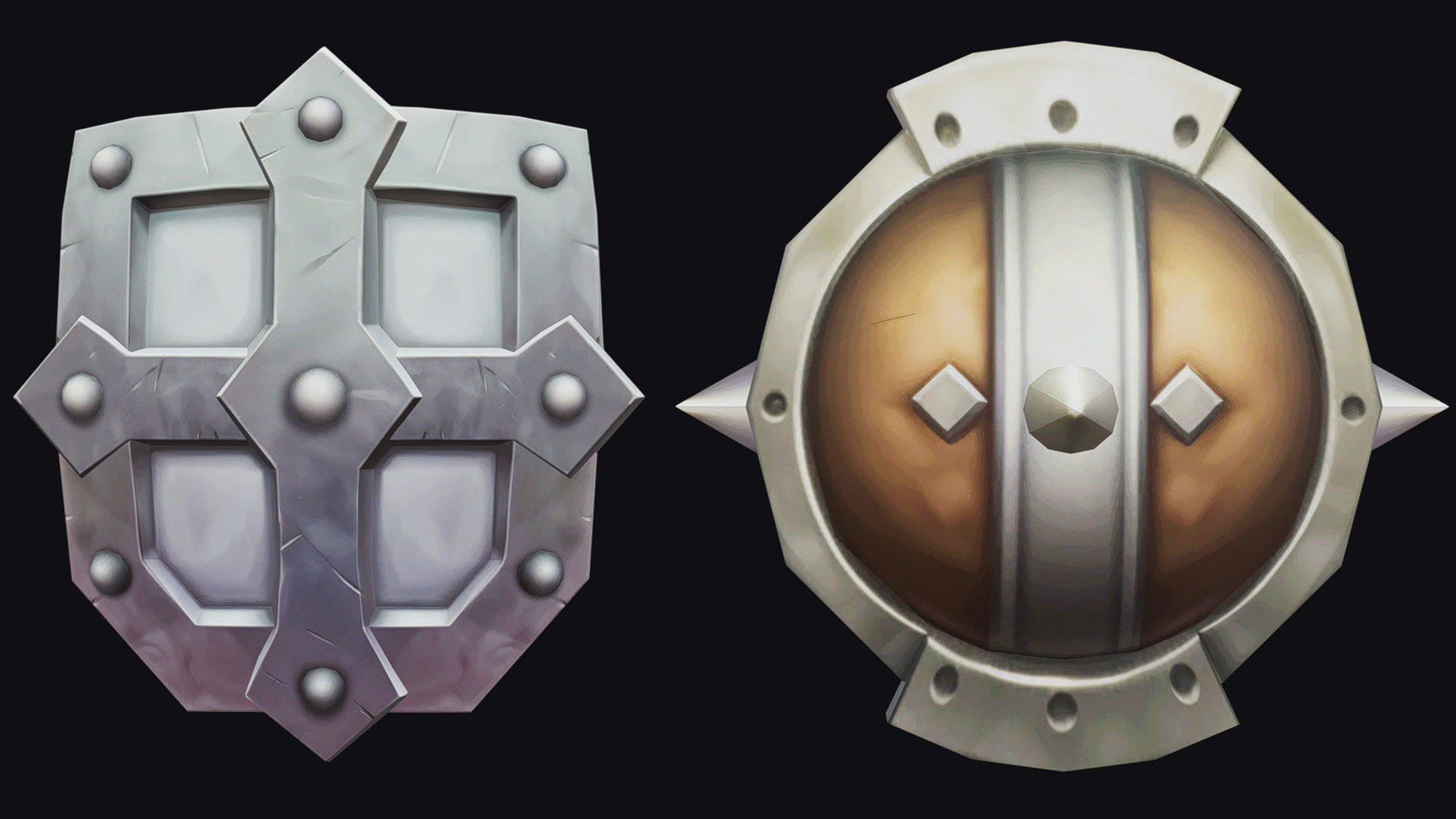 Shield Armor Defense Weapon Cartoon Medieval Melee Board Low-poly 3D model_8