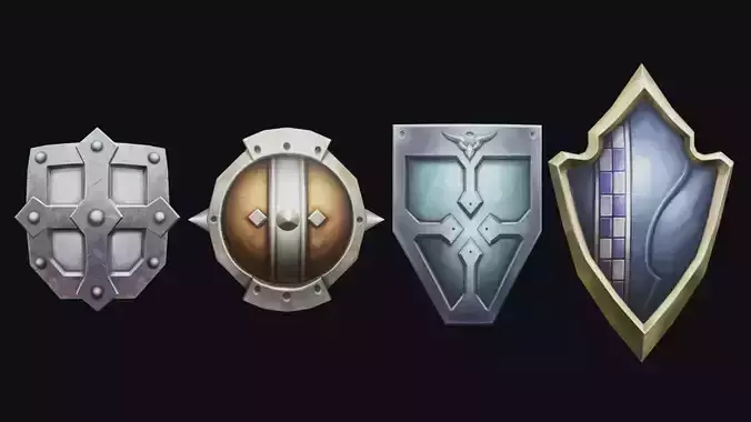 Shield Armor Defense Weapon Cartoon Medieval Melee Board Low-poly 3D model